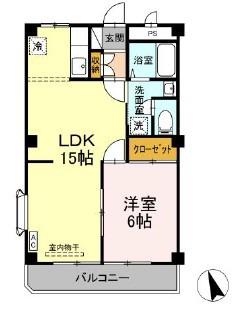 ニューエクセル三宅 D(1LDK/2階)の間取り写真