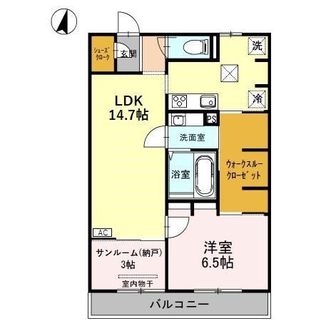 SKY TERRACE I(1SLDK/2階)の間取り写真
