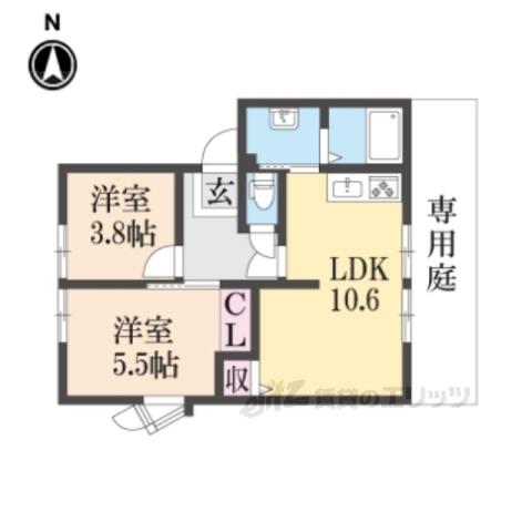 バンブーパインハイツB(2LDK/1階)の間取り写真