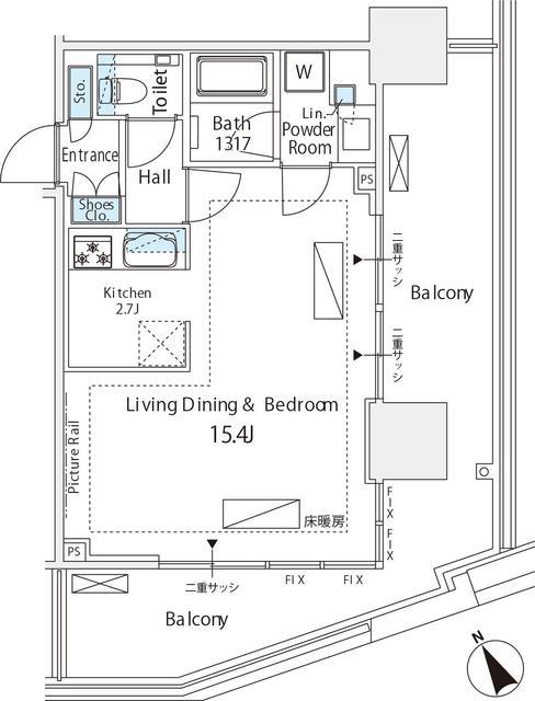 シティタワー新宿(1K/3階)の間取り写真