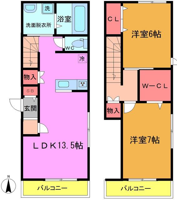 コンフォールビオラ1(2LDK/1階)の間取り写真