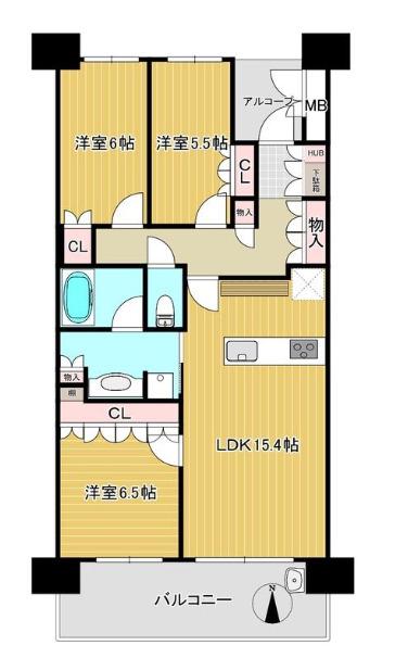 ジオ新町(3LDK/8階)の間取り写真
