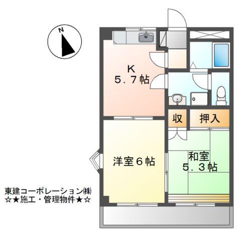 パレス野添II(2K/2階)の間取り写真