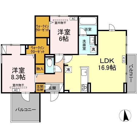 GRAND VIEW KAI(2LDK/2階)の間取り写真