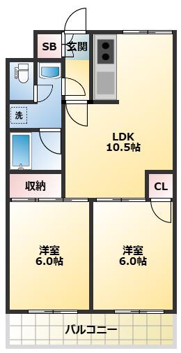 イーエムハウス(2LDK/10階)の間取り写真
