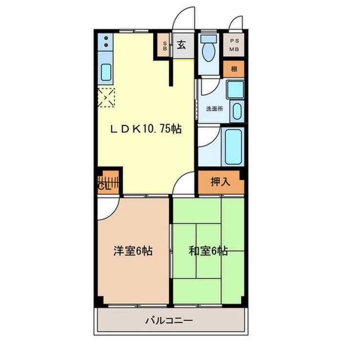 グリーンヒルズ根岸(2LDK/1階)の間取り写真