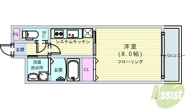 アンプルールフェールネサンス(1K/1階)の間取り写真