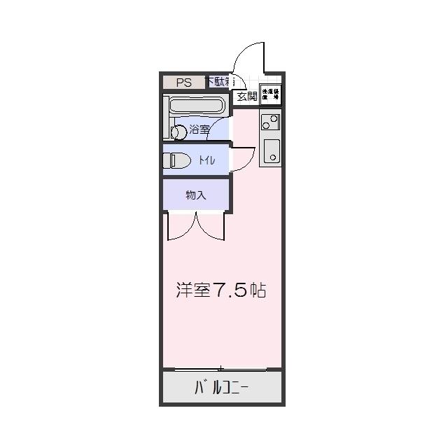 エンジェルマンション甲府12番館(1K/4階)の間取り写真