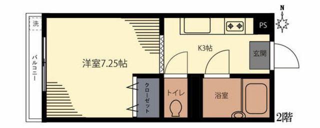 ホワイトヒルズ平町(1K/2階)の間取り写真