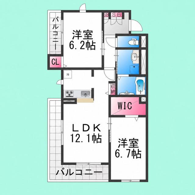 ファイブコート上野芝(2LDK/2階)の間取り写真