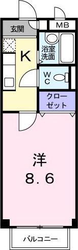 リバーサイドシティI(1K/2階)の間取り写真