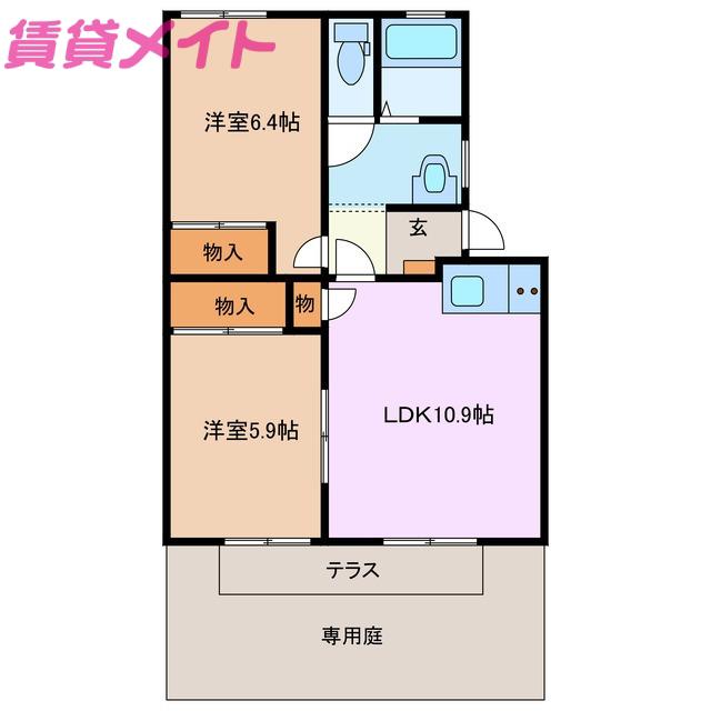 ミニオンフラッツ C(2LDK/1階)の間取り写真