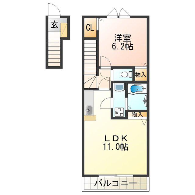 ディアコート(1LDK/2階)の間取り写真