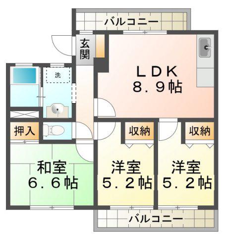 ピアシティ朝霧(3LDK/1階)の間取り写真