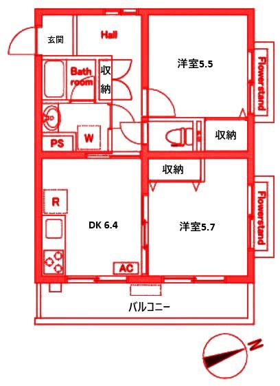 クレスト鶴見(2DK/3階)の間取り写真