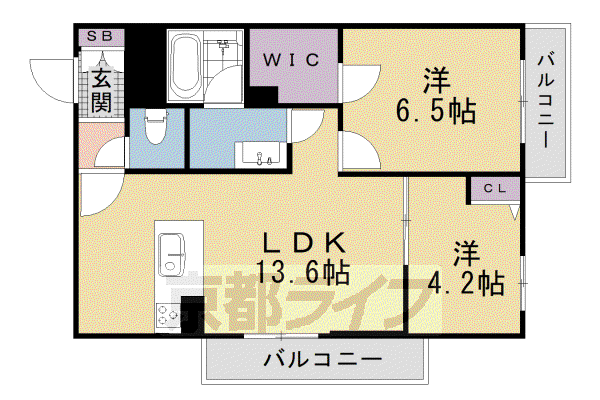 シャーメゾン ディーノヴノー(2LDK/2階)の間取り写真