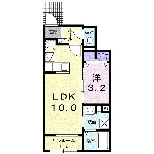 ポライトリー D(1LDK/1階)の間取り写真