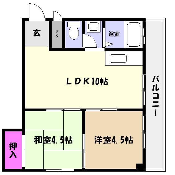 御影ハイム(2LDK/3階)の間取り写真