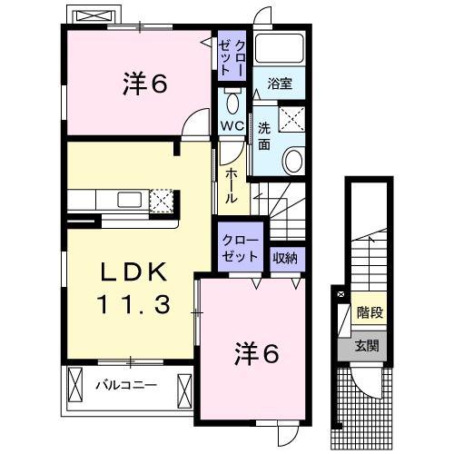 ナイト I(2LDK/2階)の間取り写真