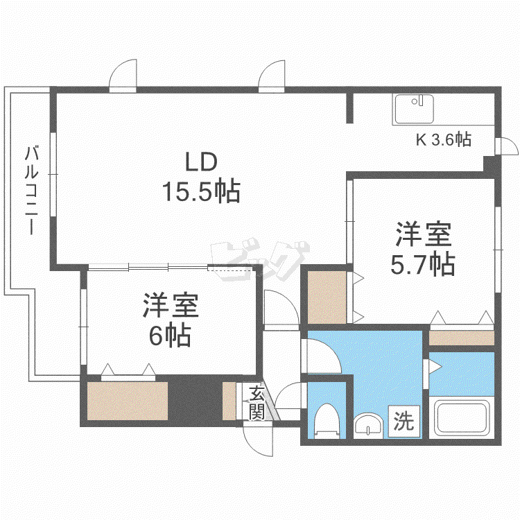 メゾン・ド・パフィオ(2LDK/3階)の間取り写真