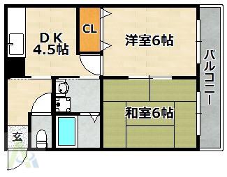小脇マンション(2DK/2階)の間取り写真