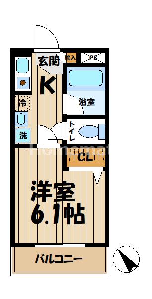 ル・シエル砂押橋(1K/1階)の間取り写真
