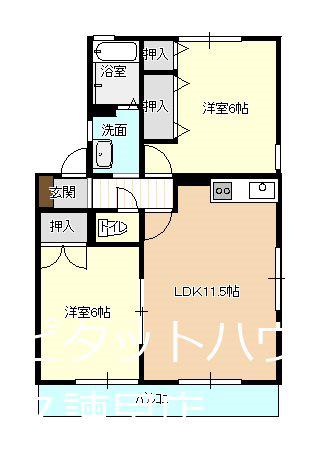 ハイカムール仲沖B(2LDK/1階)の間取り写真