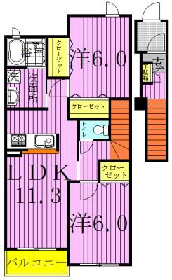 カリーノボスコ(2LDK/2階)の間取り写真