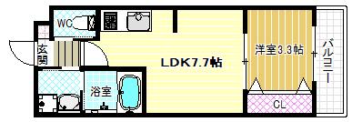 カーサフォルトナート羽曳野II(1LDK/3階)の間取り写真