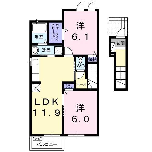 エアリーヒルズ・I(2LDK/2階)の間取り写真