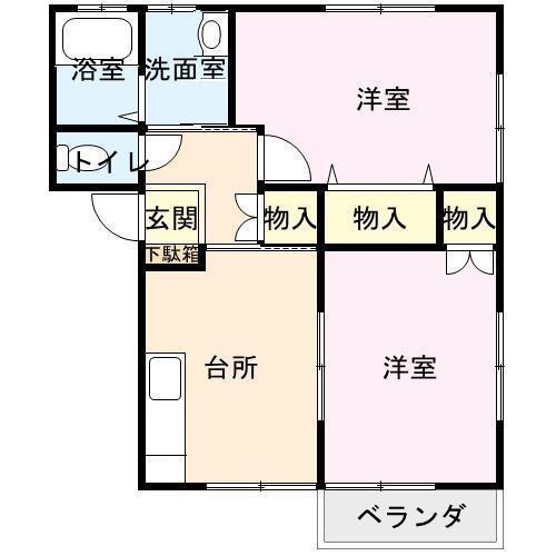 アパルトマンB(2DK/2階)の間取り写真