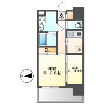 エステシア上前津(1SK/3階)の間取り写真