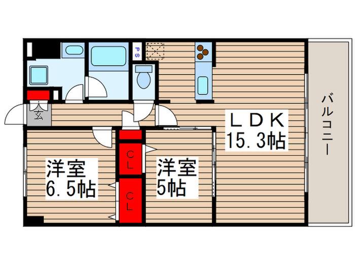 ポラール飯山満(2LDK/4階)の間取り写真