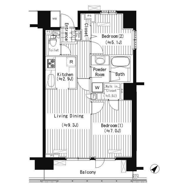 PRIME URBAN 東中野 COURT(2LDK/1階)の間取り写真