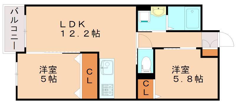 ワンズビル空港南(2LDK/4階)の間取り写真