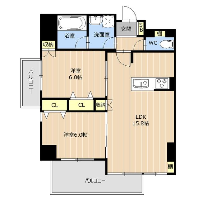 PROUD上熊本(2LDK/7階)の間取り写真