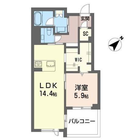 ウィズプラス浦和美園 イースト B棟(1LDK/2階)の間取り写真