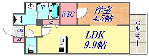 ルガールボニート新神戸(1LDK/4階)の間取り写真