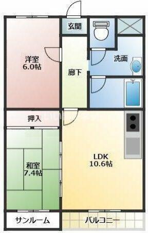 クレストフォルム上冨居(2LDK/1階)の間取り写真