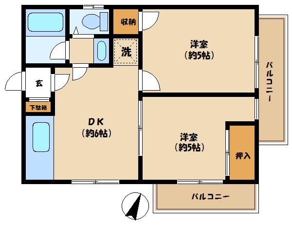 日吉ガーデニアフラッツ(2DK/2階)の間取り写真