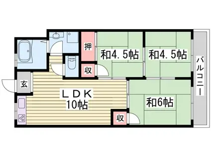 飾磨サンハイツ(3LDK/4階)の間取り写真
