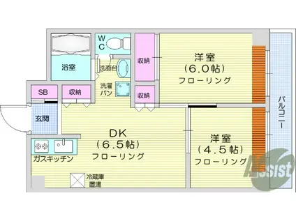 亀兵ビル(2DK/6階)の間取り写真
