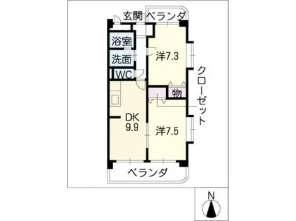 タワーサイド光明寺(2DK/2階)の間取り写真