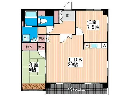 楠原パークビル(2LDK/6階)の間取り写真