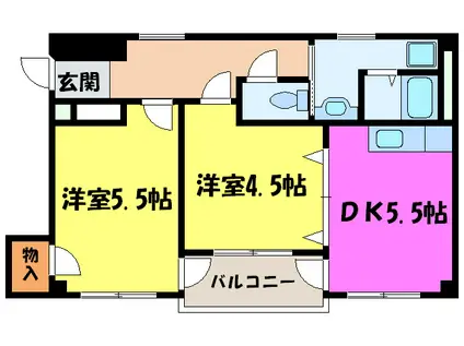 コンフォート本山(2DK/4階)の間取り写真