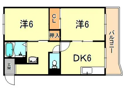 昭郷ツインハイツAB(2DK/3階)の間取り写真