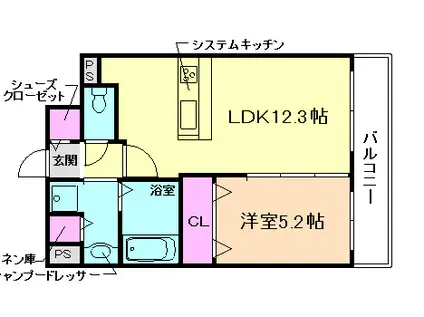 プレスティージュ新大阪(1LDK/1階)の間取り写真