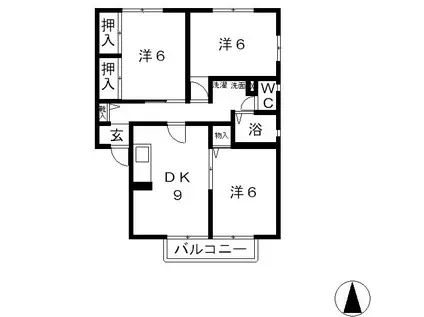 ロイヤルガーデン板谷A棟(3DK/1階)の間取り写真