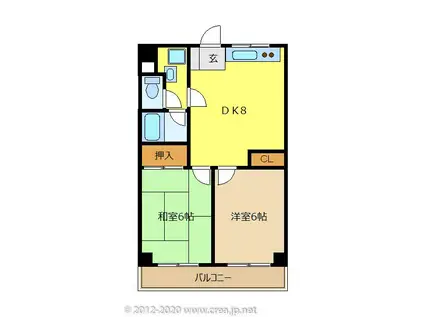 メゾンヤナセ(2DK/2階)の間取り写真