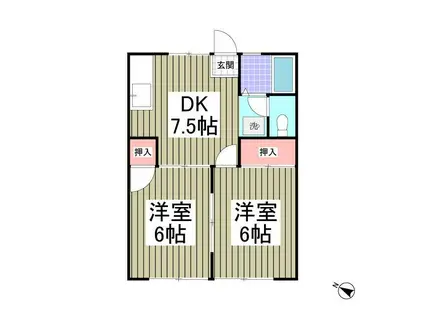 コーポカトウ(2DK/1階)の間取り写真